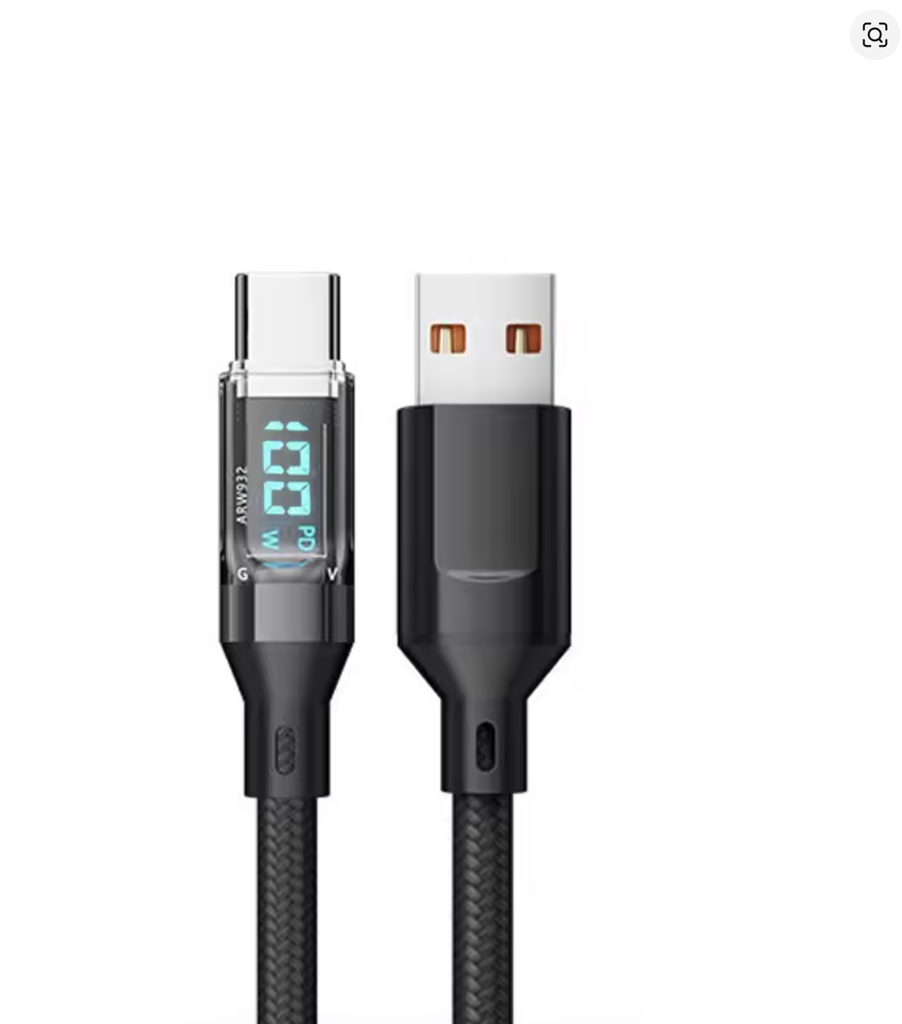 Кабель USB-A→Type-C 1м 120W LCD