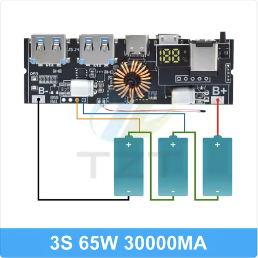 [PB-3S-65W-MULTI] Модуль Power Bank 3S 65W PD/QC Multi-Port: 2×USB-A + USB-C + Micro-USB + Lightning + DC — LED