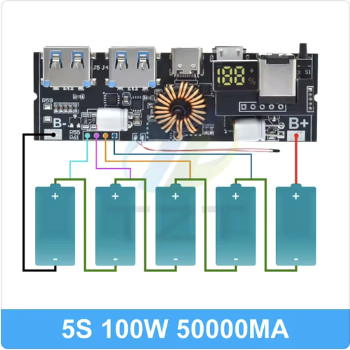 [PB-5S-100W-MULTI] Модуль Power Bank PD/QC (Dual USB + USB-C/Micro-USB, LED) — з термозахистом